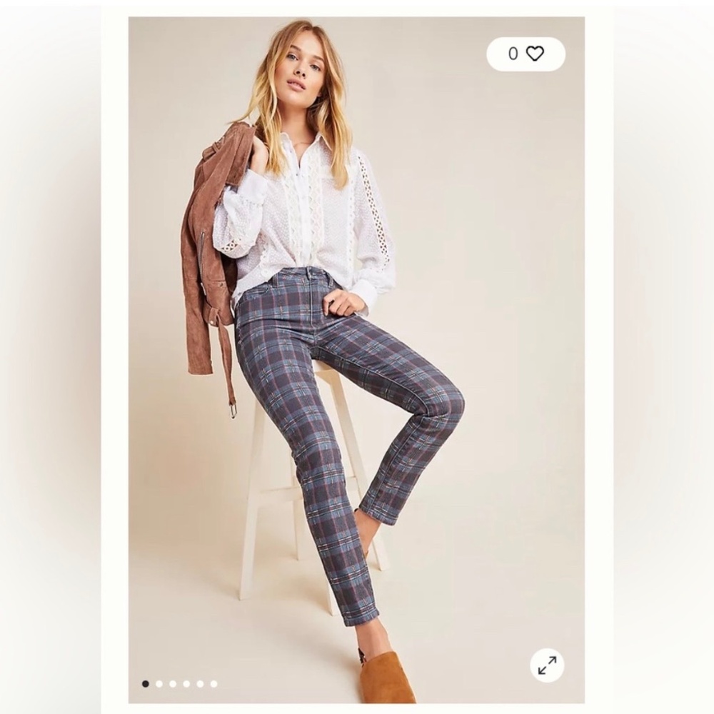 ANTHROPOLOGIE PAIGE Hoxton Ankle Tartan Plaid Crop Denim